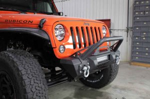 Jeep Wrangler Unlimited JKU Front Winch Bumper - Fishbone Offroad - Stubby with Tube Guard - Black Textured Powder Coat - `07-`18